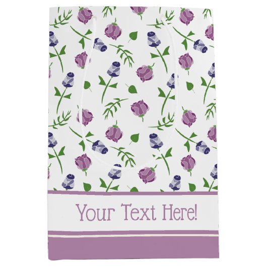  witte Paarse roze rozenrozenbeugel (Floral) Medium Cadeauzakje (Voorkant)