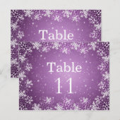 Witte paarse sneeuwvlokken trouwtafel nummer kaart (Voorkant / Achterkant)