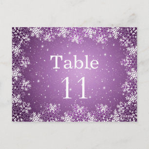 Witte paarse sneeuwvlokken trouwtafel nummer kaart