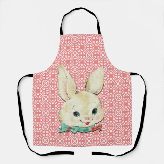 Witte paasbunny 0n - Roze en witte Schort (Voorkant)