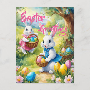 Witte Paashaas met Kleurrijke Eieren Briefkaart