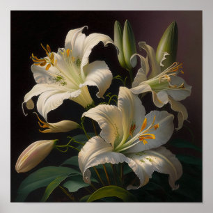Witte Paaslelie Bloemen Art Print Poster