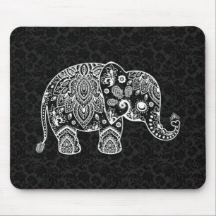 Witte Paisley Bloemenolifant illustratie Muismat