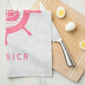 Witte paisley Damasjes en roze naadloze wiel Theedoek (Quarter Fold)