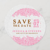 Witte paisley en roze kant bewaren de datum save the date (Voorkant / Achterkant)