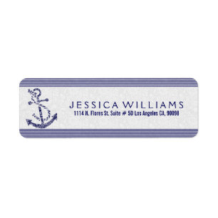 Witte Paisley met marineblauw nautisch anker Etiket