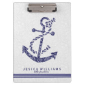 Witte Paisley & Navy Blue Nautische Boot Anker Klembord (Voorkant)