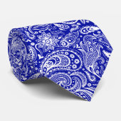 Witte Paisley op aangepaste blauwe achtergrond Stropdas (Opgerold)