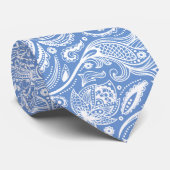 Witte  paisley op blauwe achtergrond stropdas (Opgerold)