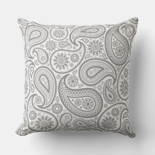 Witte Paisley op grijze achtergrond Kussen