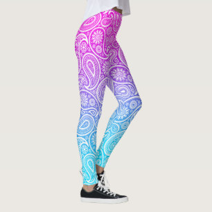 Witte  paisley op roze tot blauwe ombre leggings