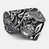 Witte paisley op zwarte achtergrond stropdas (Opgerold)