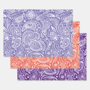 Witte paisleypatronen 3 achtergrondkleur inpakpapier vel