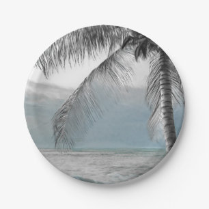 Witte Palm Kokosboom Elegant Strand Huwelijk Papieren Bordje