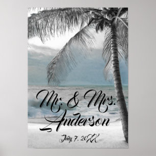 Witte Palm Kokosnoot Boom Strand Elegant Huwelijk Poster