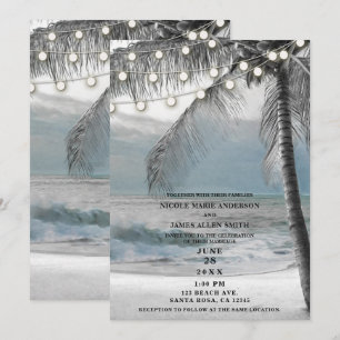 Witte Palm Kokospalm Boom & Lichten Strand Bruilof Kaart