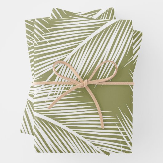 Witte palmbladeren op groene achtergrond inpakpapier vel (In situ)