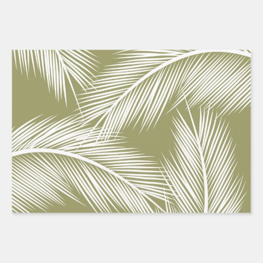 Witte palmbladeren op groene achtergrond inpakpapier vel (Voorkant)