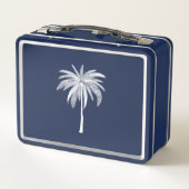 Witte palmboom op blauwe lunchbox (Achterkant)