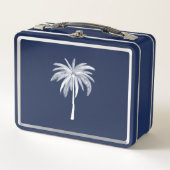 Witte palmboom op blauwe lunchbox (Voorkant)