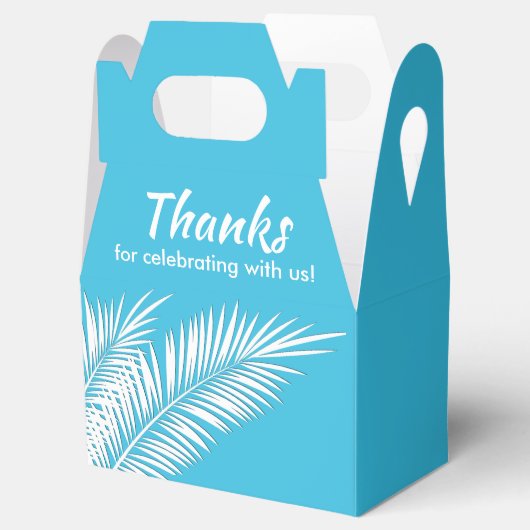 Witte palmen op blauwe Gable Party Favor-dozen Bedankdoosjes (Geopend)
