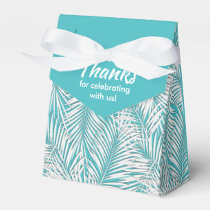 Witte palmen op turquoise feestfavoriet dozen bedankdoosjes