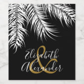 Witte Palms Fronds on Black Wijn Etiket (Enkel label)