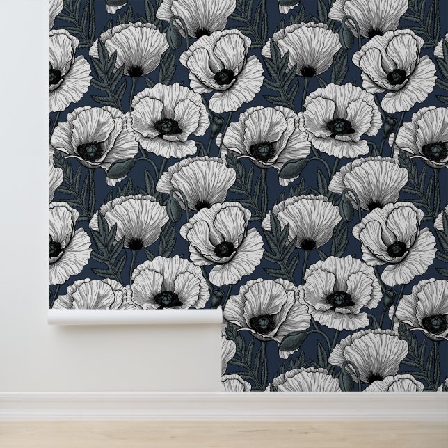 Witte papaver behang (Applicatie)