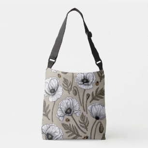 Witte papaver en ladybugs crossbody tas
