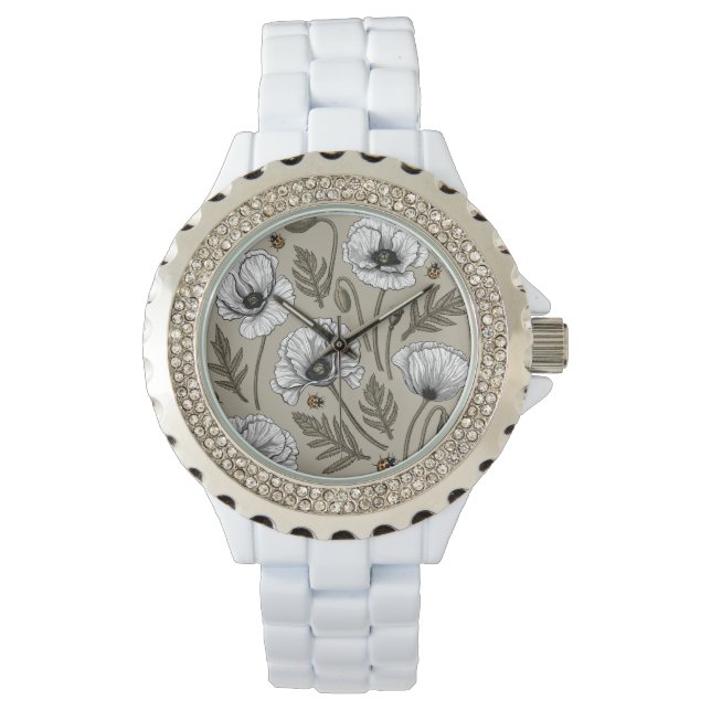Witte papaver en ladybugs horloge (Voorkant)