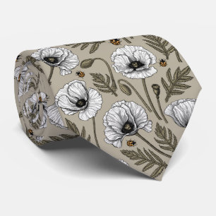 Witte papaver en ladybugs stropdas