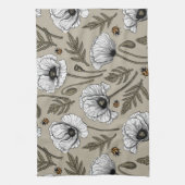 Witte papaver en ladybugs theedoek (Verticaal)