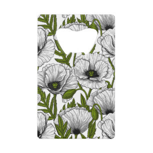 Witte papaver op wit kredietkaart flessenopener