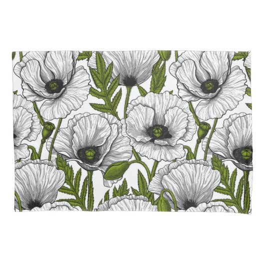 Witte papaver op wit kussensloop (Voorkant-Links)