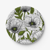 Witte papaver op wit papieren bordje (Voorkant)