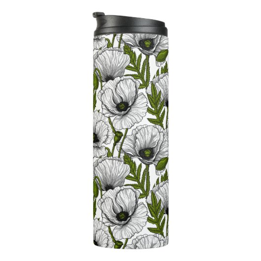 Witte papaver op witte thermische tumbler thermosbeker (Geroteerd rechts)