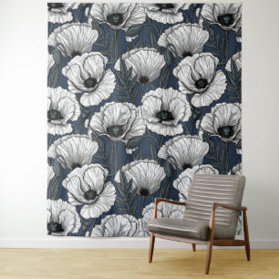 Witte papaver wandkleed
