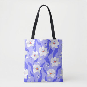 Witte papaverbloemen naadloos. Mooie ha Draagtas