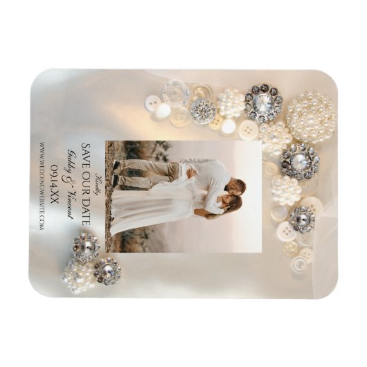 Witte pareldiamant Buttonnen Weddenschap Save the  Magneet (Horizontaal)