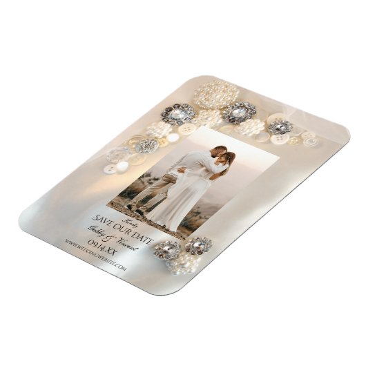 Witte pareldiamant Buttonnen Weddenschap Save the  Magneet (Linkerzijde)