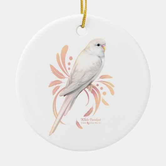 Witte parkiet keramisch ornament (Voorkant)