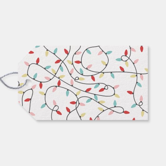 Witte Pastel String Lights Vrolijk Kerstfeest Cadeaulabel (Achterkant Horizontaal)