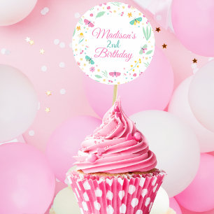 Witte Pastel Vlinder Meisjes Tuin cupcake topper Ronde Sticker