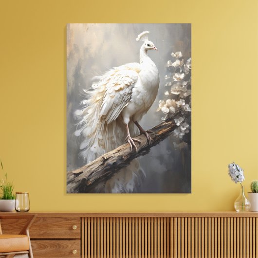 Witte Pauw Canvas Afdruk (Insitu (Woonkamer))