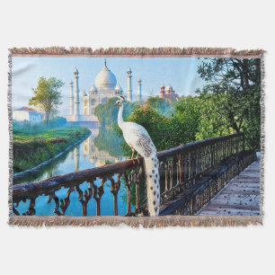 Witte Pauw die uitkijkt over de Taj Mahal Deken