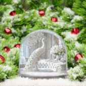 Witte pauw sculptuur sneeuwbol (Kerstmis)