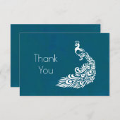 Witte Peacock op Blauwgroen Party Dank u Bedankkaart (Voorkant / Achterkant)