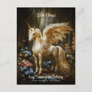  Witte Pegasus Eenhoorn Floral Fantasy Art Briefkaart