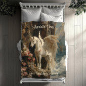 Witte Pegasus Heavenly Unicorn Zeegezicht Scène Fleece Deken
