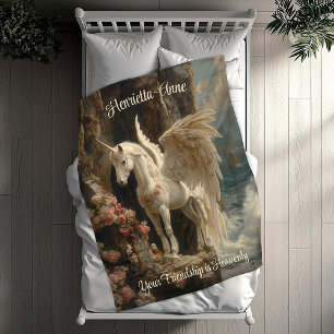 Witte Pegasus Heavenly Unicorn Zeegezicht Scène Fleece Deken